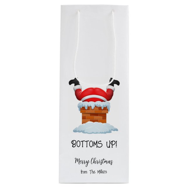Bottoms Up Christmas Santa Wine  Gift Bag (Front)
