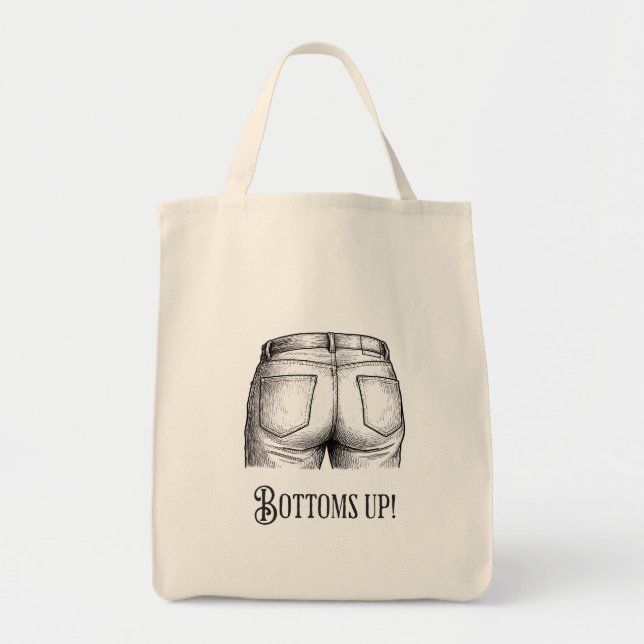 Bottoms Up! Funny White Elephant Gift Christmas Tote Bag (Front)