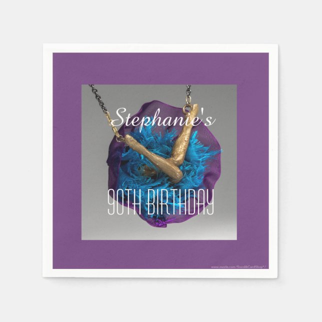 Bottoms UP Purple and Grey 90th Birthday Party Napkin (Front)