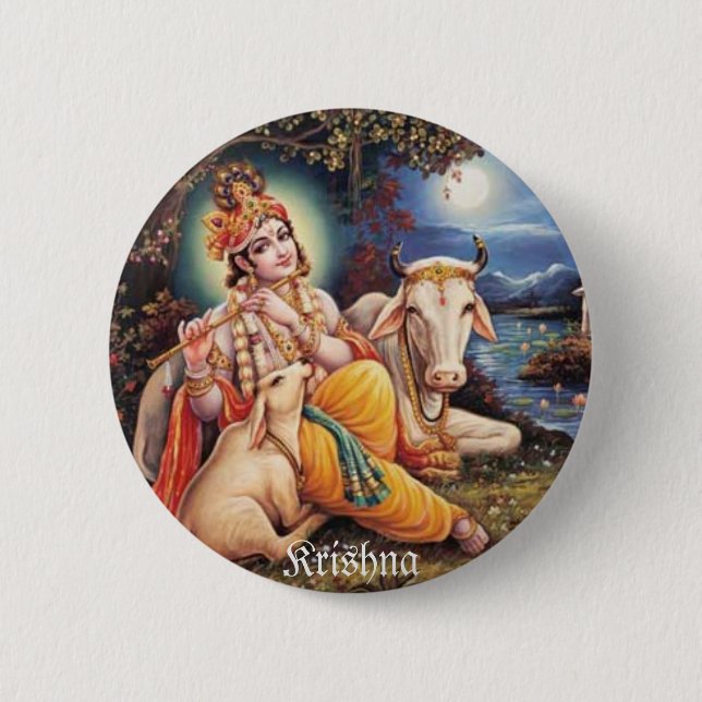 botton Krishna 6 Cm Round Badge (Front)
