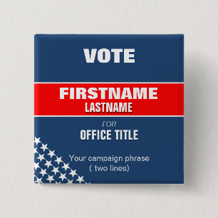 botton quadrado eleição com estrelas 15 cm square badge