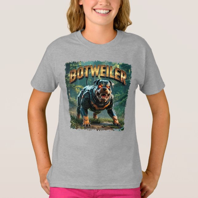 Botweiler Illustration – Robot Rottweiler Funny T-Shirt (Front)
