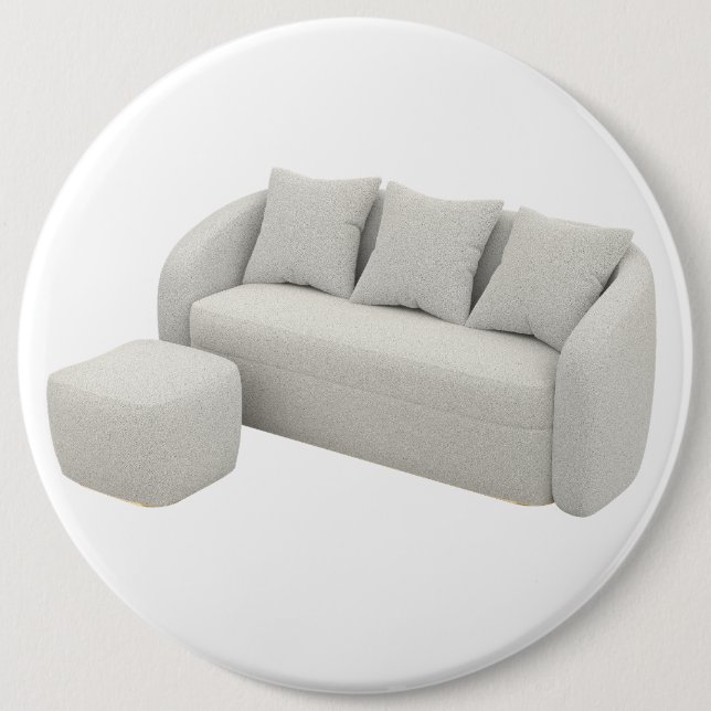 Boucle sofa with ottoman 6 cm round badge (Front)