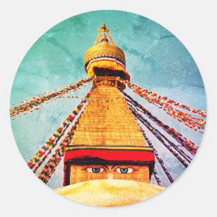 Boudhanath Stupa, Buddha Eyes, Himalayas, Nepal Classic Round Sticker