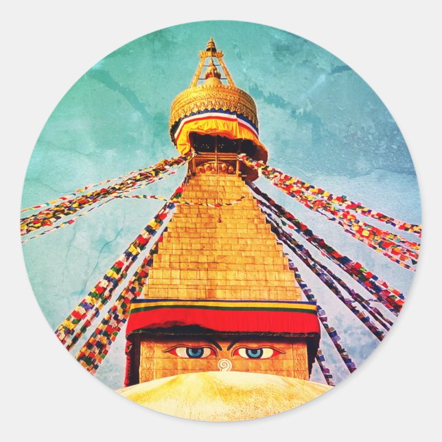 Boudhanath Stupa, Buddha Eyes, Himalayas, Nepal Classic Round Sticker (Front)
