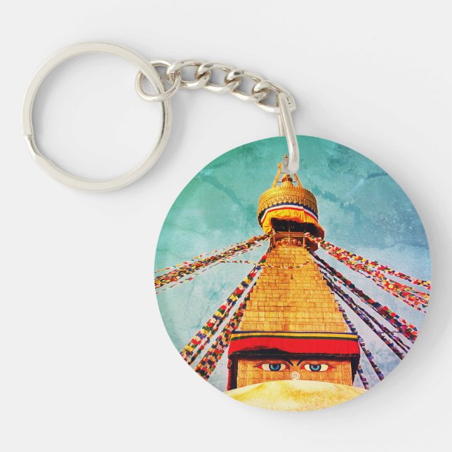 Boudhanath Stupa, Buddha Eyes, Himalayas, Nepal Key Ring (Front)