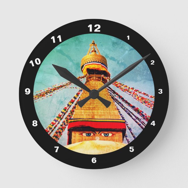 Boudhanath Stupa & Buddha - Nepal /Vintage dharma Round Clock (Front)