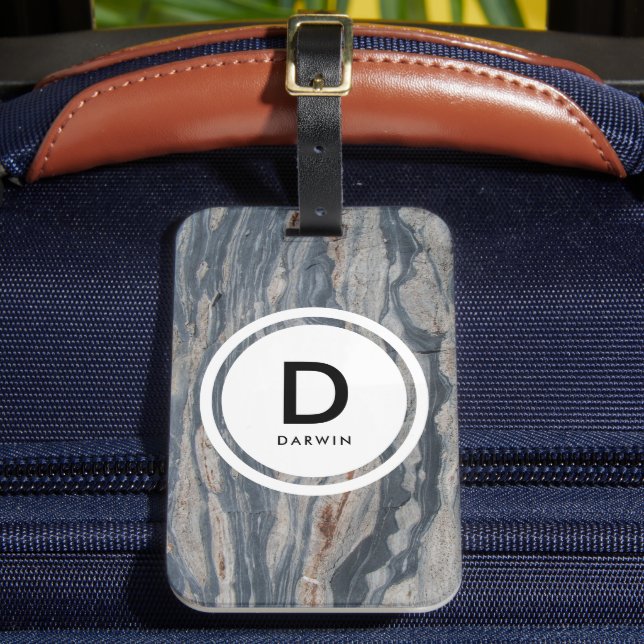 Boudinaged Limestone Rock Monogram Luggage Tag (Front Insitu 2)