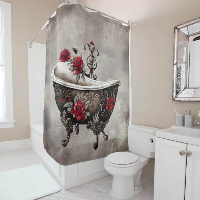 Boudoir | Bathtub Old Antique Gold Footed Bath Tub Shower Curtain (In Situ)