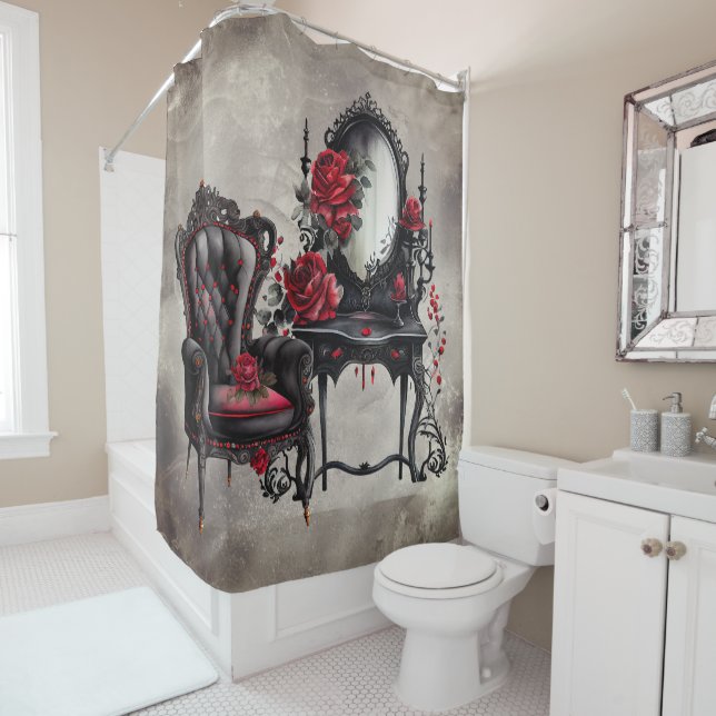 Boudoir | Vanity Mirror and Victorian Parlour Chai Shower Curtain (In Situ)