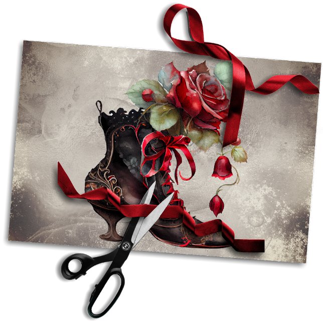 Boudoir | Victorian Antique Red Rose Dress Booties Tissue Paper (Creator Uploaded)