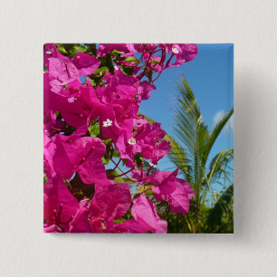 Bougainvillea and Palm Tree Tropical Nature Scene 15 Cm Square Badge