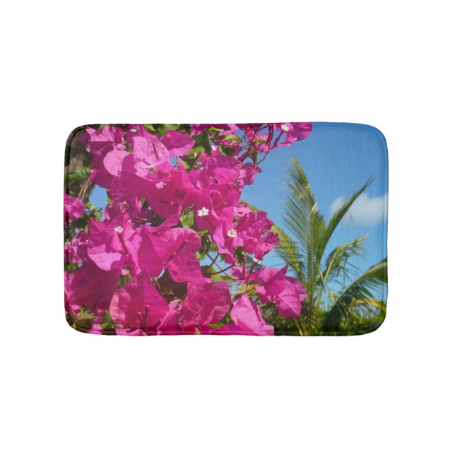Bougainvillea and Palm Tree Tropical Nature Scene Bath Mat (Front)