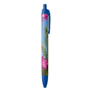 Bougainvillea and Palm Tree Tropical Nature Scene Blue Ink Pen