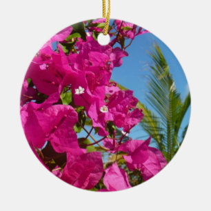 Bougainvillea and Palm Tree Tropical Nature Scene Ceramic Tree Decoration