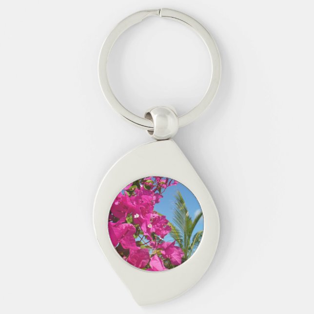 Bougainvillea and Palm Tree Tropical Nature Scene Key Ring (Front)