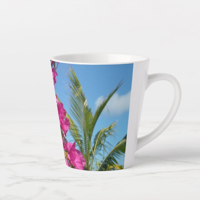 Bougainvillea and Palm Tree Tropical Nature Scene Latte Mug (Right)