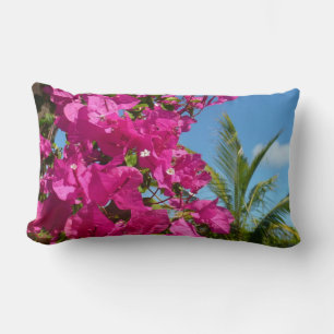 Bougainvillea and Palm Tree Tropical Nature Scene Lumbar Cushion