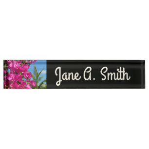 Bougainvillea and Palm Tree Tropical Nature Scene Nameplate
