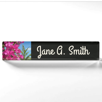 Bougainvillea and Palm Tree Tropical Nature Scene Nameplate