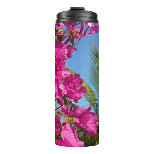 Bougainvillea and Palm Tree Tropical Nature Scene Thermal Tumbler (Front)