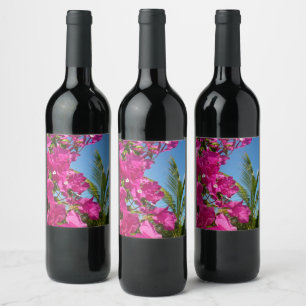Bougainvillea and Palm Tree Tropical Nature Scene Wine Label