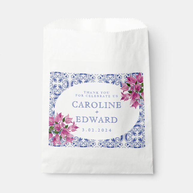 Bougainvillea Bluetile Mediterranean Wedding Favour Bags (Front)