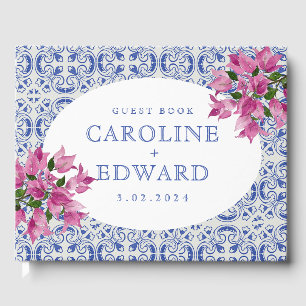 Bougainvillea Bluetile Mediterranean Wedding Guest Book