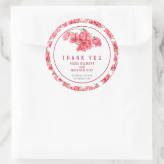 Bougainvillea botancial red watercolor wedding  classic round sticker