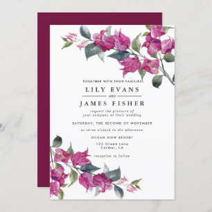 Bougainvillea Burgundy Pink Floral Wedding Invitation