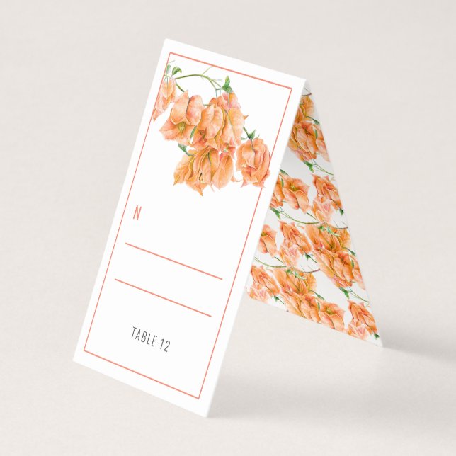 Bougainvillea coral wedding guest place tent cards (Back)