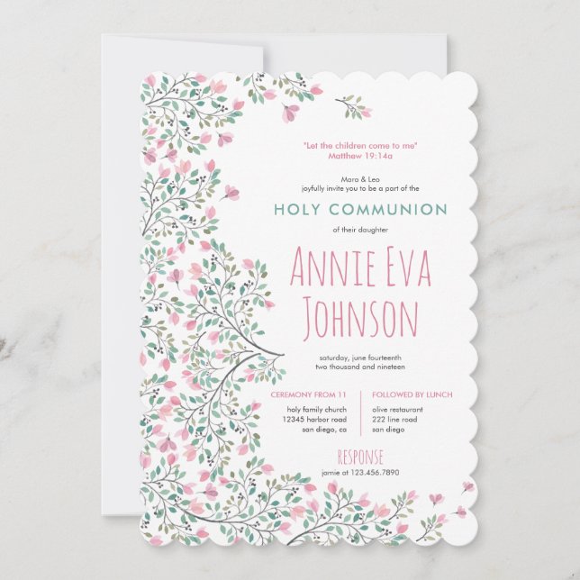 Bougainvillea First Holy Communion Invitation (Front)