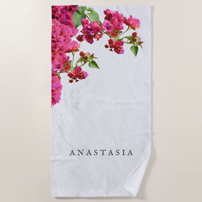 Bougainvillea Floral Mediterranean Greek Island  Beach Towel (Front)