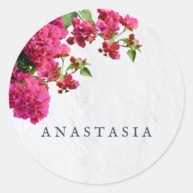 Bougainvillea Floral Mediterranean Greek Island   Classic Round Sticker (Front)