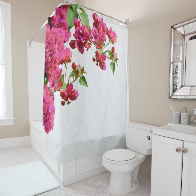 Bougainvillea Floral Mediterranean Greek Island  Shower Curtain (In Situ)