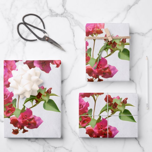 Bougainvillea Floral Mediterranean Greek Island  Wrapping Paper Sheet (Front)