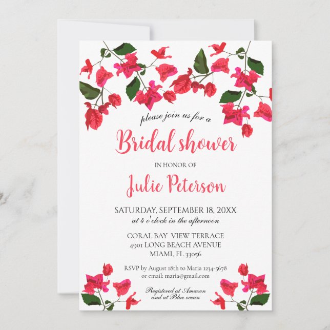 Bougainvillea Flower Bridal Shower Invitation (Front)