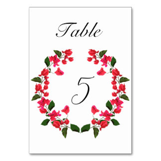 Bougainvillea flower Wedding Table Number Card