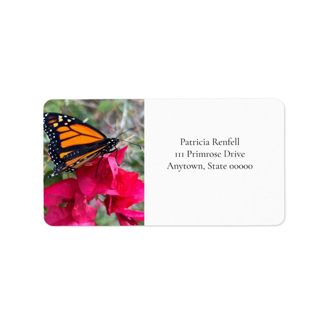 Bougainvillea flowers with monarch butterfly label (Front)