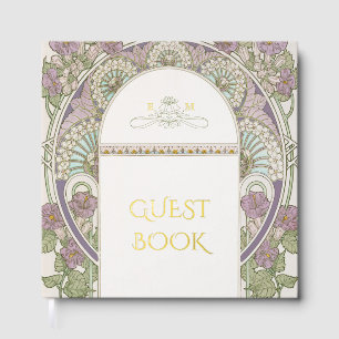 Bougainvillea Gold Wedding Art Nouveau Guest Book