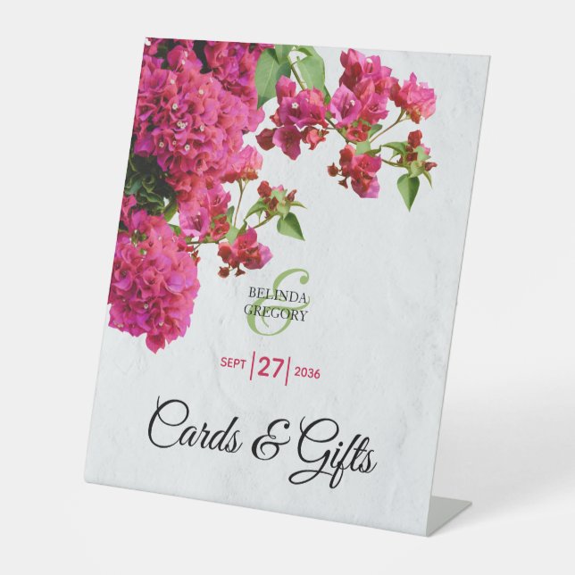 Bougainvillea Greek Island Wedding Cards & Gifts Pedestal Sign (Front)