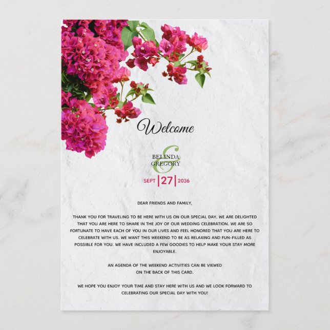 Bougainvillea Greek Island Wedding Itinerary Programme (Front)