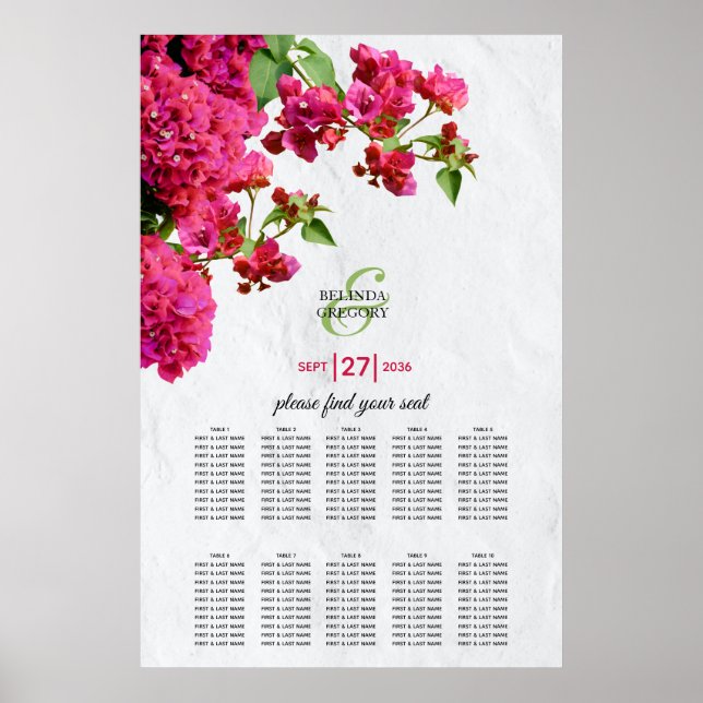 Bougainvillea Greek Island Wedding Seating Chart (Front)