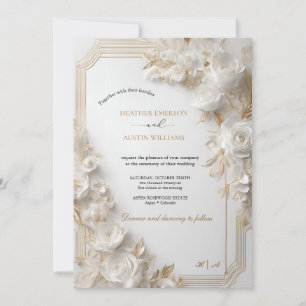 Bougainvillea Green Gold Wedding Art Nouveau Mucha Invitation