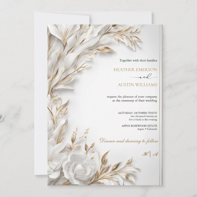 Bougainvillea Green Gold Wedding Art Nouveau Mucha Invitation (Front)