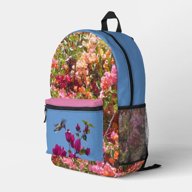 Bougainvillea & Hummingbird All-O Print Backpack (Back Corner Right)