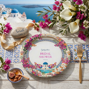 Bougainvillea Mediterranean Greek Bridal Shower Paper Plate
