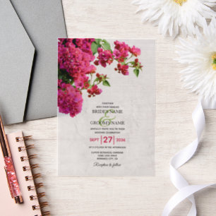 Bougainvillea Mediterranean Greek Island Wedding Vellum Invitations