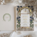 Bougainvillea Navy Blue Gold Wedding Art Nouveau<br><div class="desc">Art Nouveau Vintage Floral Blue & Gold Wedding Invitations by Alphonse Mucha in a romantic and whimsical design using Real Gold Foil. Victorian flourishes complement classic art deco fonts. Please enter your custom information, and you're done. If you wish to change the design further, simply click the blue "Customise It"...</div>