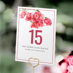 Bougainvillea paper flower red pink wedding event table number